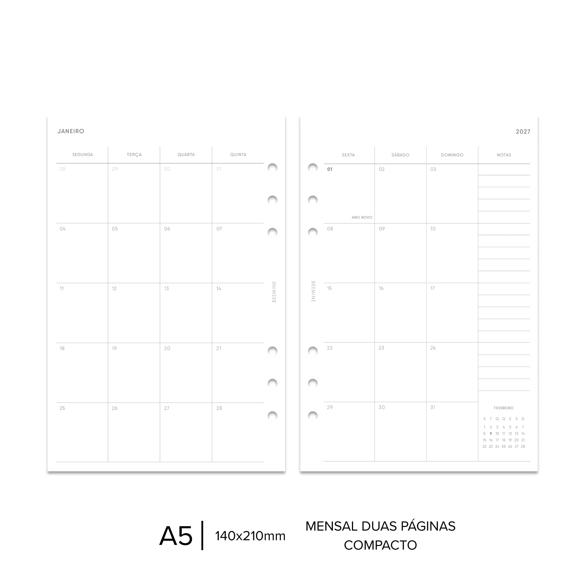 Planner Mensal Datado 2027 | Duas Páginas
