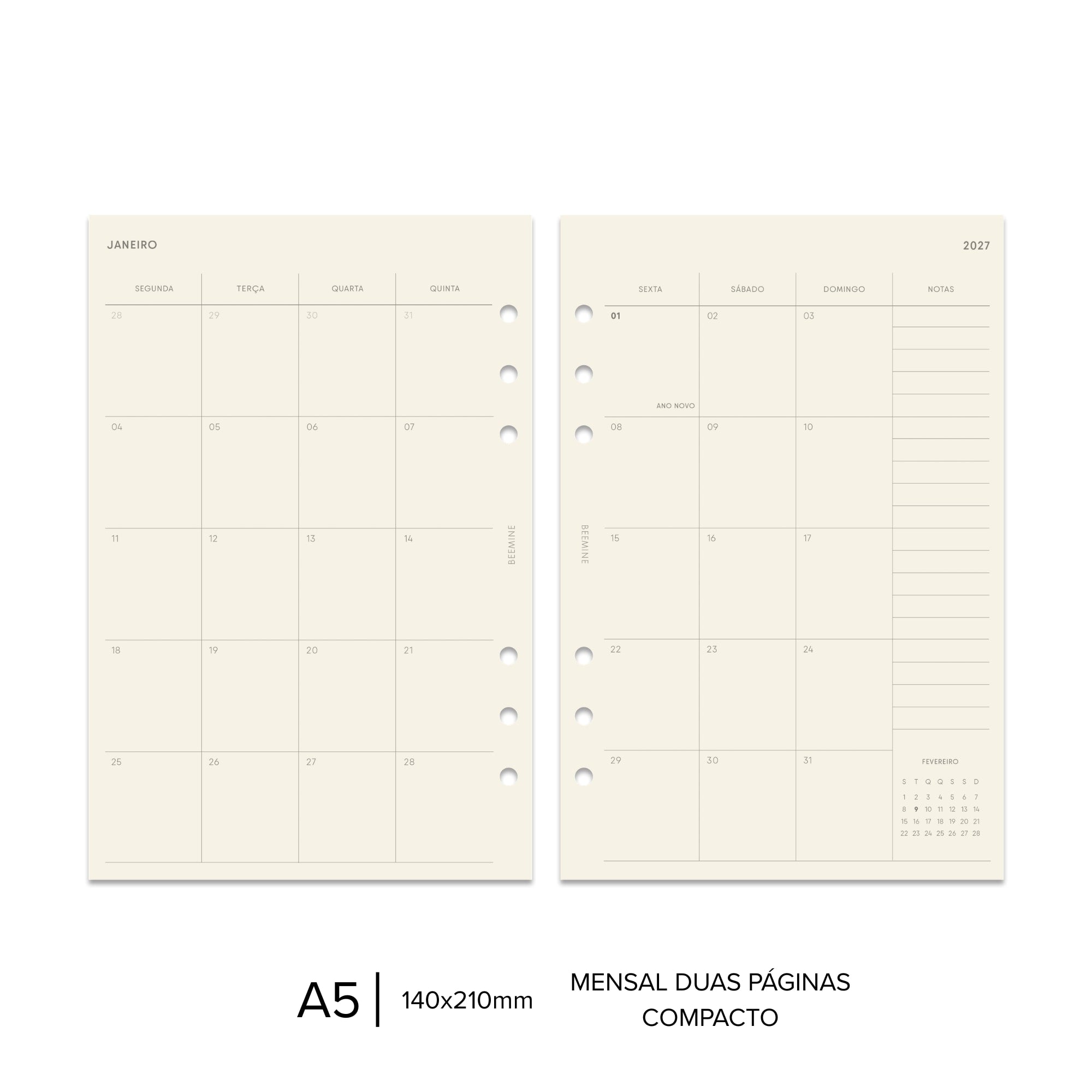 Planner Mensal Datado 2027 | Duas Páginas