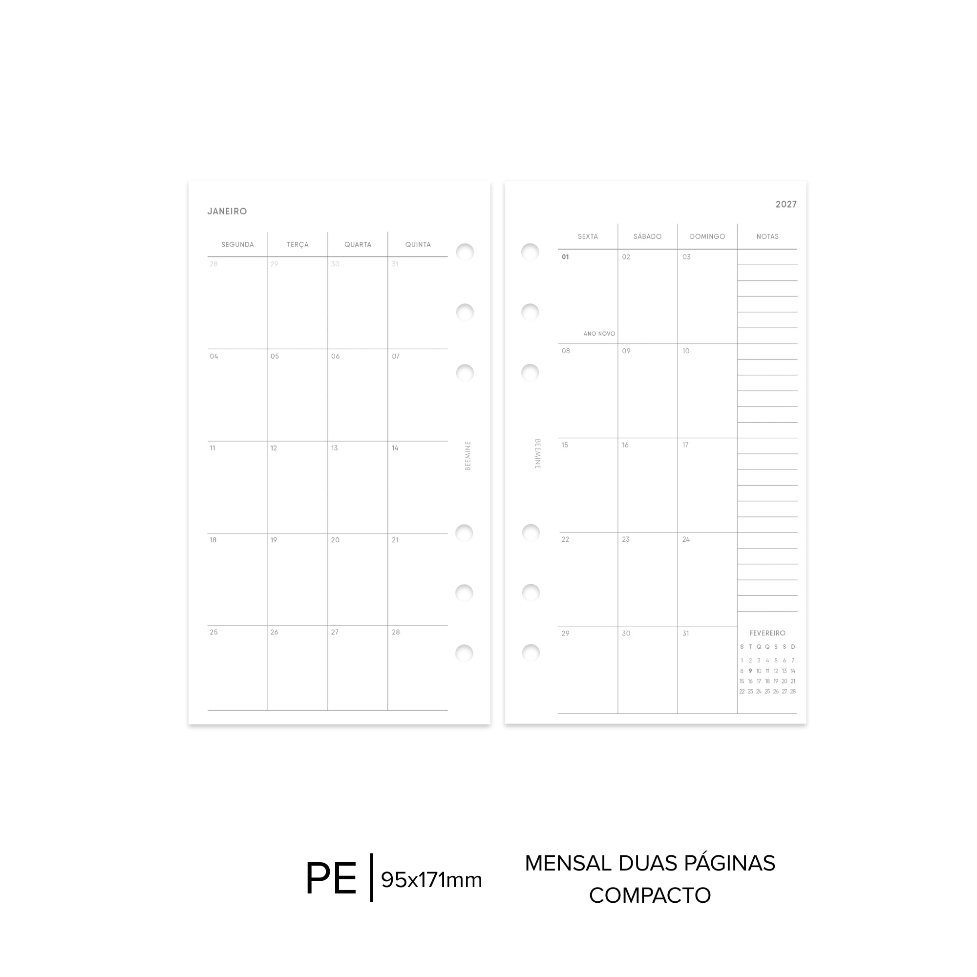 Planner Mensal Datado 2027 | Duas Páginas