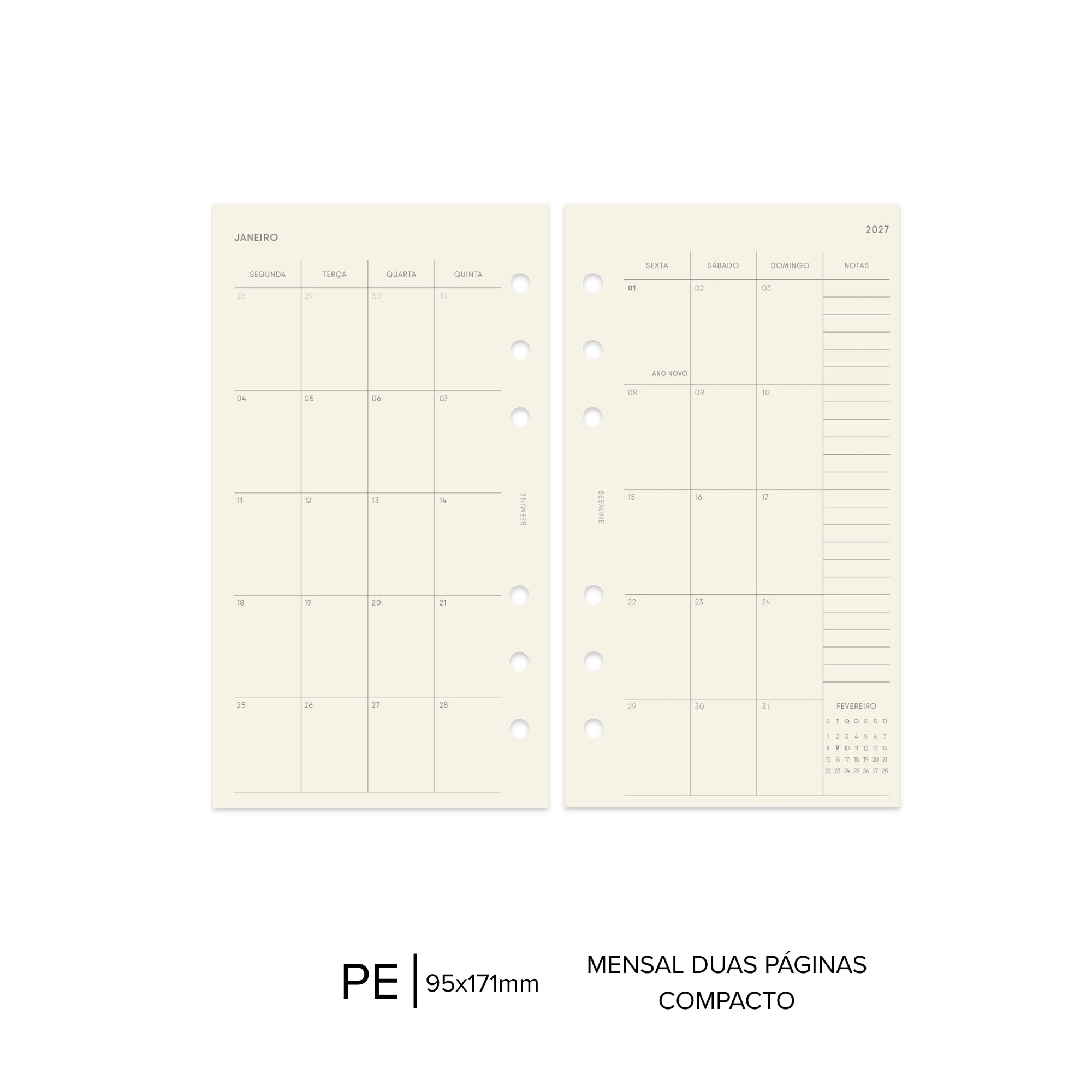 Planner Mensal Datado 2027 | Duas Páginas
